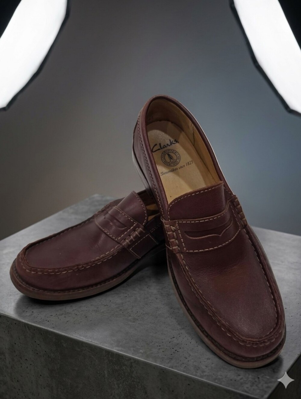 509. Clarks Brown Leather Penny Loafers Slip On Shoes Men's Size 7.5 M 61821